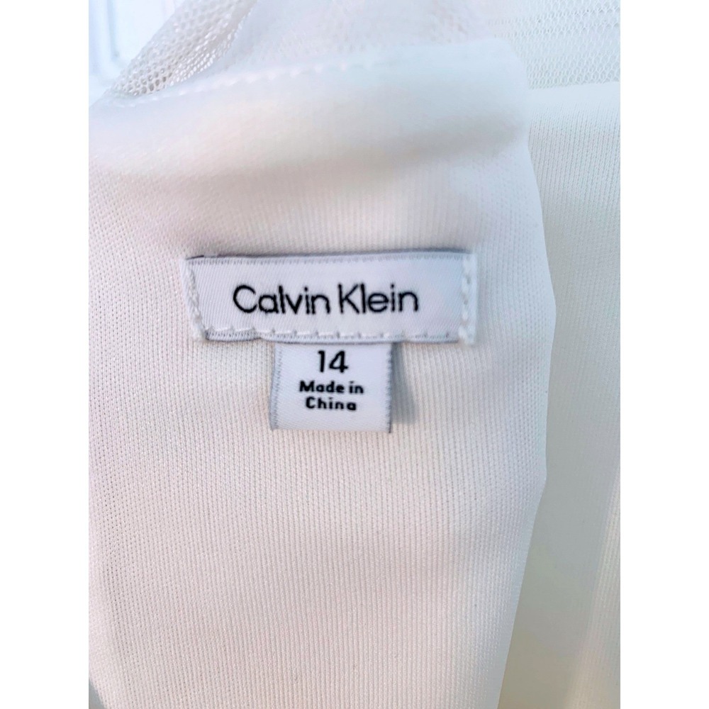 Calvin Klein Fit and Flare Sleeveless White Dress Mesh Bachelorette / Size 10-12 - Picture 9 of 16